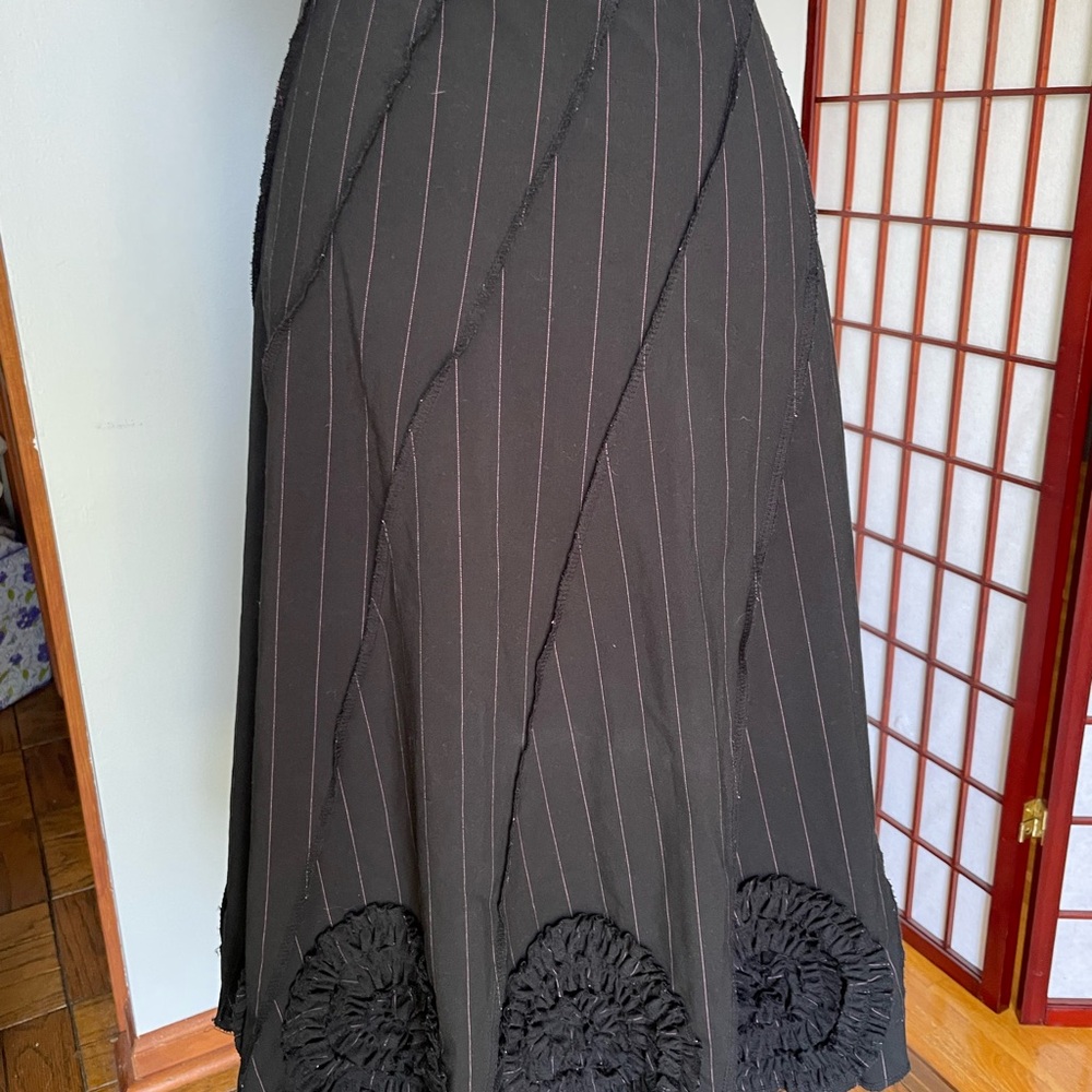Sunny Leigh Black Skirt with Pink Pinstripes, Size 8